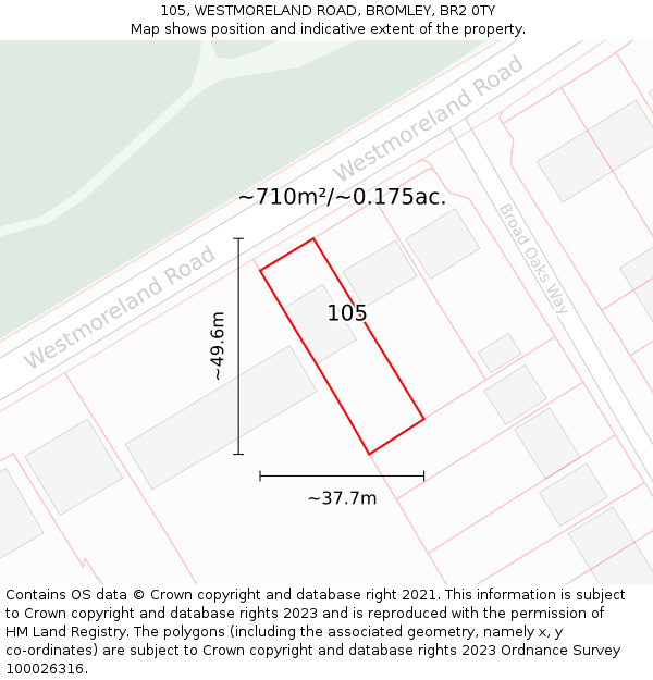 105, WESTMORELAND ROAD, BROMLEY, BR2 0TY: Plot and title map