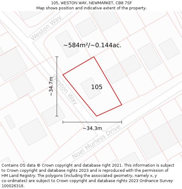 105, WESTON WAY, NEWMARKET, CB8 7SF: Plot and title map