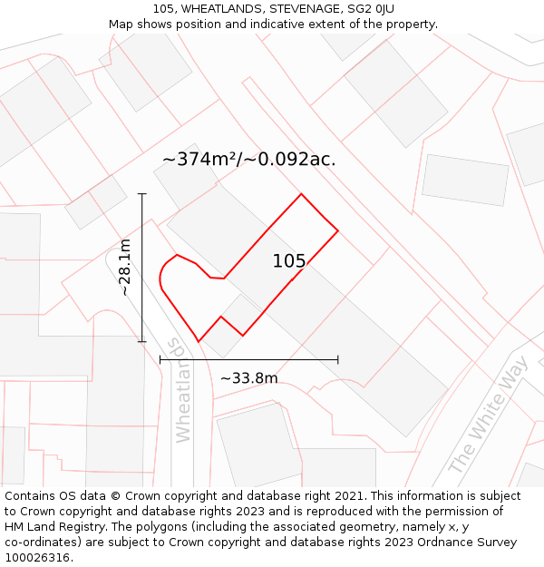 105, WHEATLANDS, STEVENAGE, SG2 0JU: Plot and title map