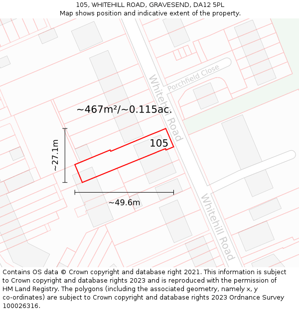 105, WHITEHILL ROAD, GRAVESEND, DA12 5PL: Plot and title map