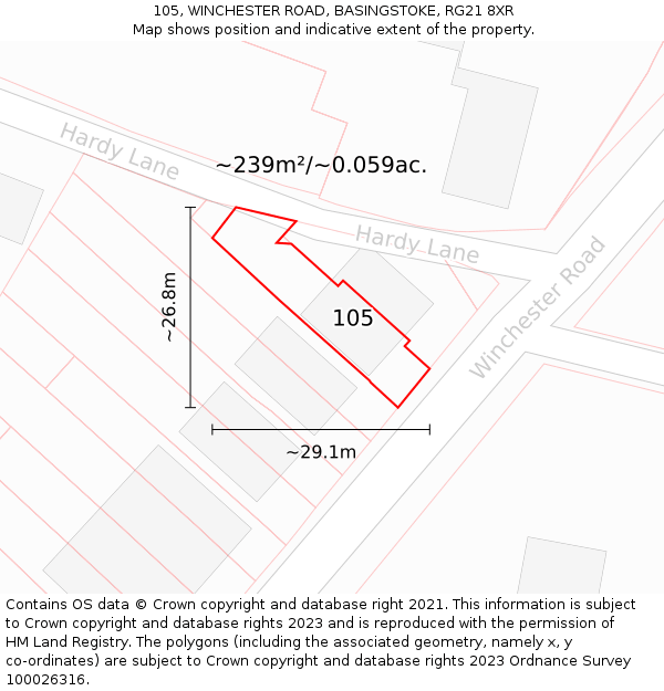 105, WINCHESTER ROAD, BASINGSTOKE, RG21 8XR: Plot and title map
