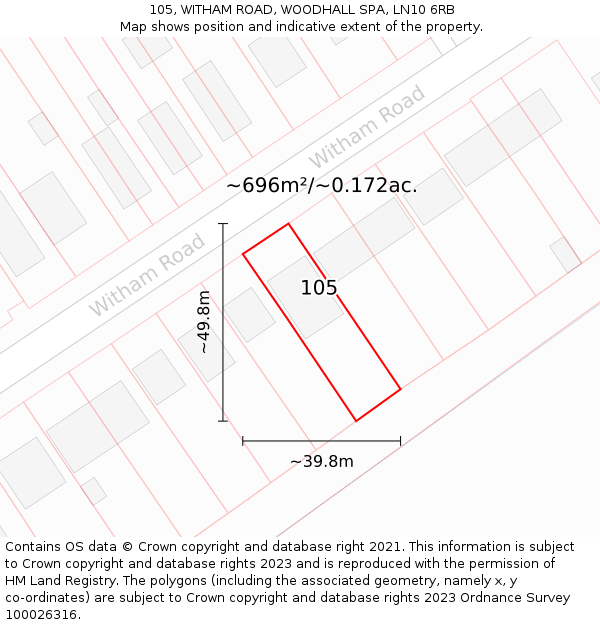 105, WITHAM ROAD, WOODHALL SPA, LN10 6RB: Plot and title map