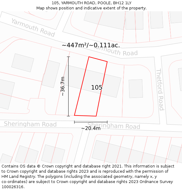 105, YARMOUTH ROAD, POOLE, BH12 1LY: Plot and title map