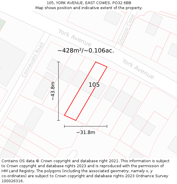 105, YORK AVENUE, EAST COWES, PO32 6BB: Plot and title map