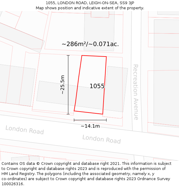 1055, LONDON ROAD, LEIGH-ON-SEA, SS9 3JP: Plot and title map