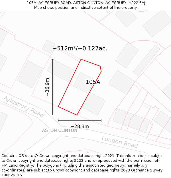 105A, AYLESBURY ROAD, ASTON CLINTON, AYLESBURY, HP22 5AJ: Plot and title map