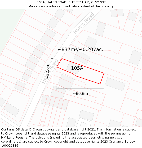 105A, HALES ROAD, CHELTENHAM, GL52 6ST: Plot and title map