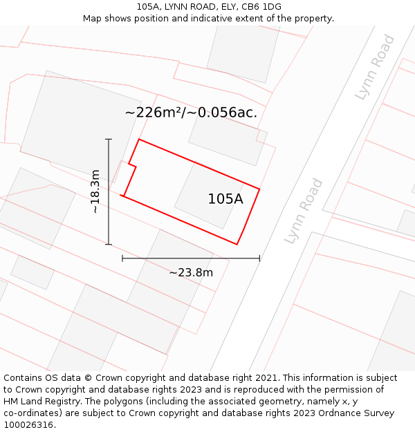105A, LYNN ROAD, ELY, CB6 1DG: Plot and title map