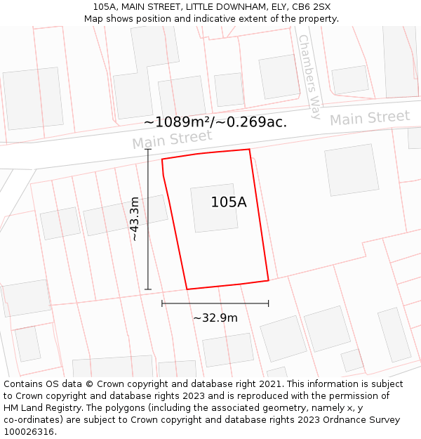 105A, MAIN STREET, LITTLE DOWNHAM, ELY, CB6 2SX: Plot and title map