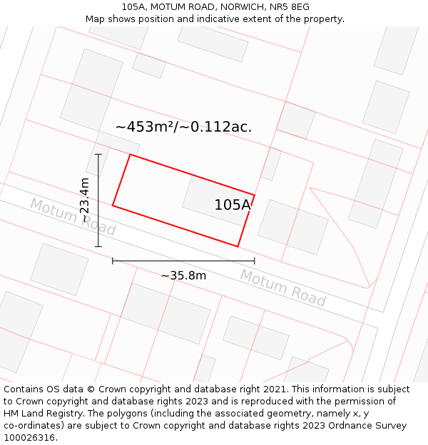 105A, MOTUM ROAD, NORWICH, NR5 8EG: Plot and title map