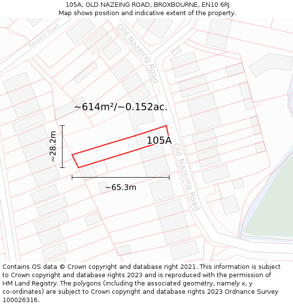 105A, OLD NAZEING ROAD, BROXBOURNE, EN10 6RJ: Plot and title map