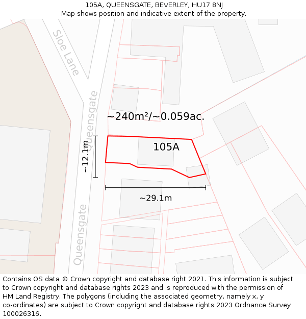 105A, QUEENSGATE, BEVERLEY, HU17 8NJ: Plot and title map