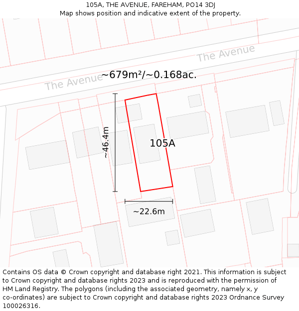 105A, THE AVENUE, FAREHAM, PO14 3DJ: Plot and title map