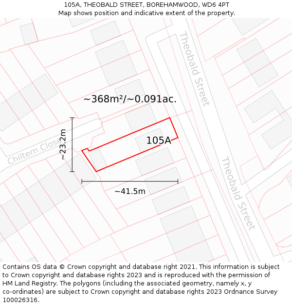 105A, THEOBALD STREET, BOREHAMWOOD, WD6 4PT: Plot and title map