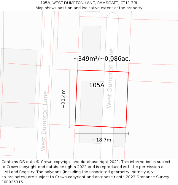 105A, WEST DUMPTON LANE, RAMSGATE, CT11 7BL: Plot and title map