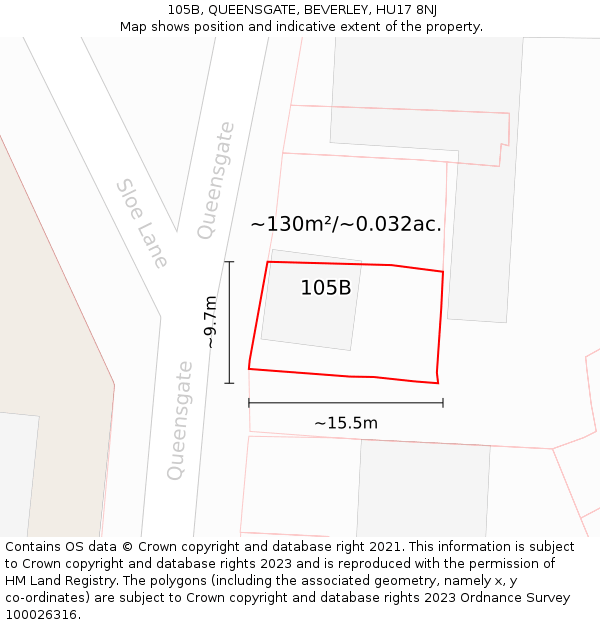 105B, QUEENSGATE, BEVERLEY, HU17 8NJ: Plot and title map