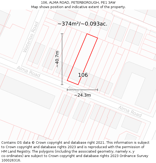 106, ALMA ROAD, PETERBOROUGH, PE1 3AW: Plot and title map