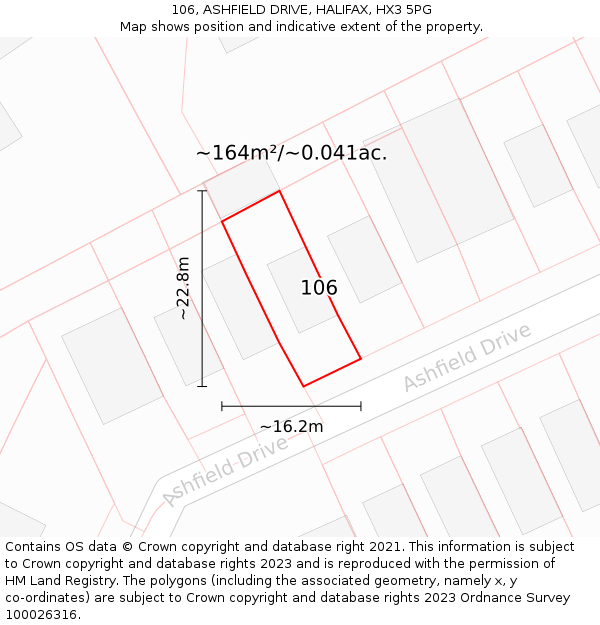 106, ASHFIELD DRIVE, HALIFAX, HX3 5PG: Plot and title map