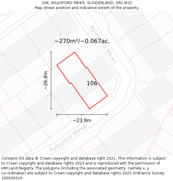 106, AYLESFORD MEWS, SUNDERLAND, SR2 9HZ: Plot and title map