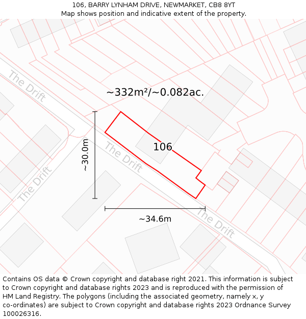 106, BARRY LYNHAM DRIVE, NEWMARKET, CB8 8YT: Plot and title map