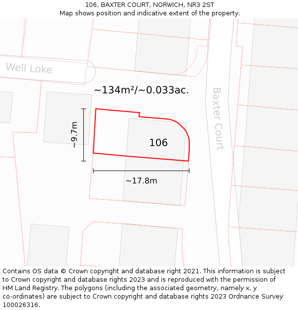 106, BAXTER COURT, NORWICH, NR3 2ST: Plot and title map