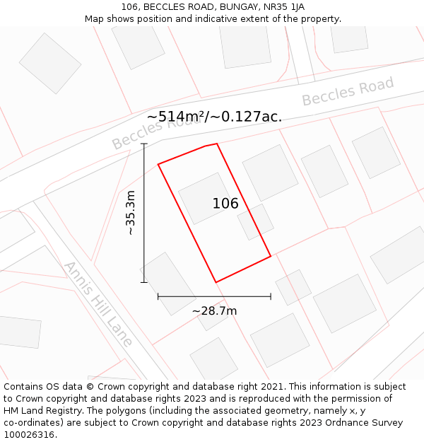 106, BECCLES ROAD, BUNGAY, NR35 1JA: Plot and title map