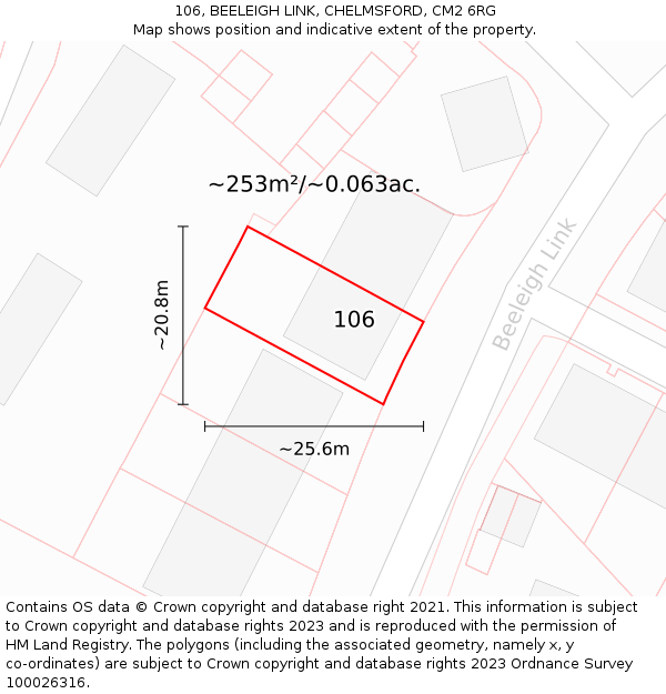 106, BEELEIGH LINK, CHELMSFORD, CM2 6RG: Plot and title map