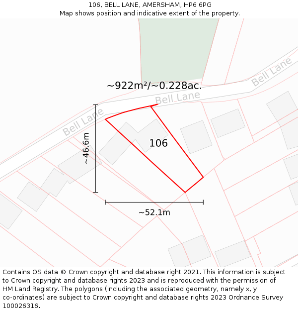 106, BELL LANE, AMERSHAM, HP6 6PG: Plot and title map