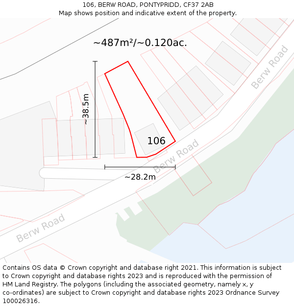 106, BERW ROAD, PONTYPRIDD, CF37 2AB: Plot and title map