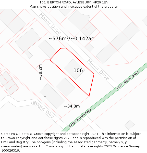 106, BIERTON ROAD, AYLESBURY, HP20 1EN: Plot and title map