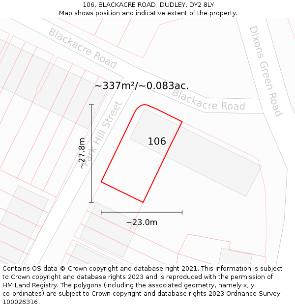 106, BLACKACRE ROAD, DUDLEY, DY2 8LY: Plot and title map