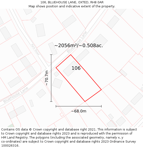 106, BLUEHOUSE LANE, OXTED, RH8 0AR: Plot and title map