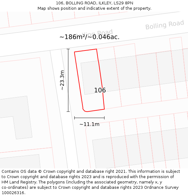 106, BOLLING ROAD, ILKLEY, LS29 8PN: Plot and title map
