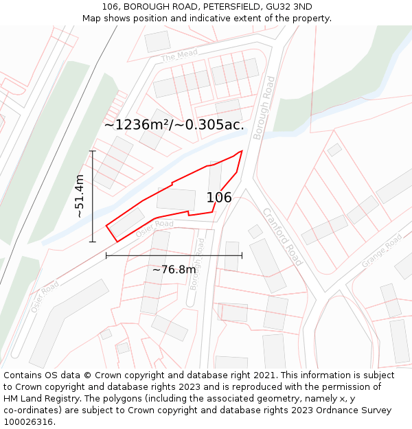 106, BOROUGH ROAD, PETERSFIELD, GU32 3ND: Plot and title map