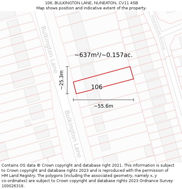 106, BULKINGTON LANE, NUNEATON, CV11 4SB: Plot and title map