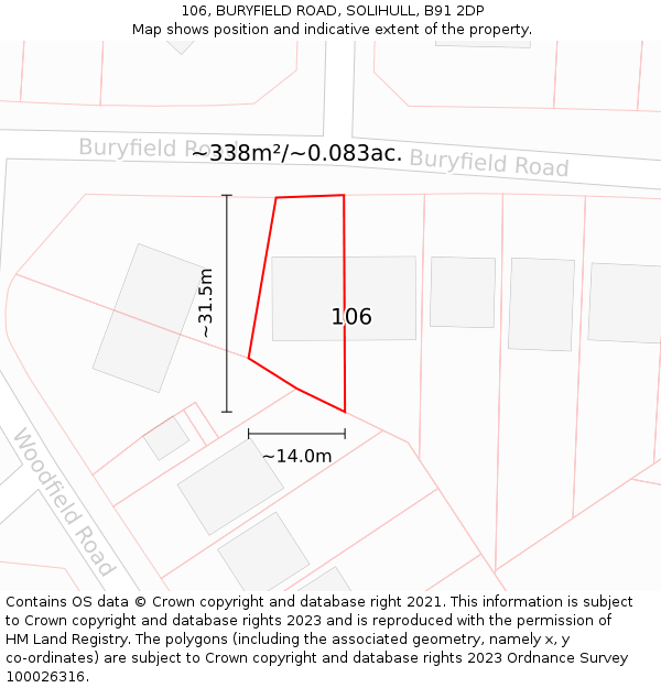 106, BURYFIELD ROAD, SOLIHULL, B91 2DP: Plot and title map