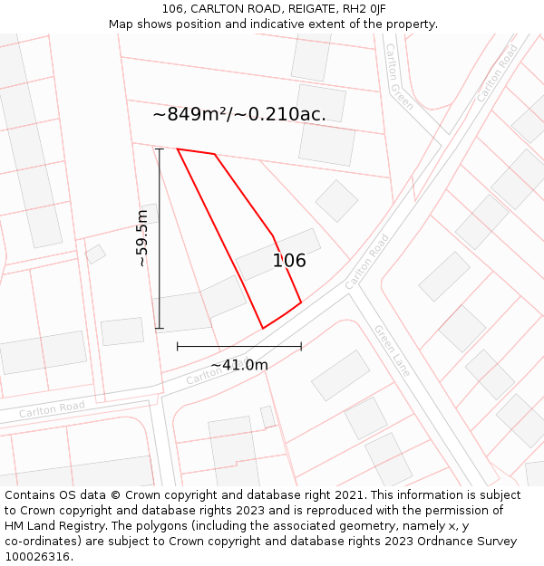106, CARLTON ROAD, REIGATE, RH2 0JF: Plot and title map