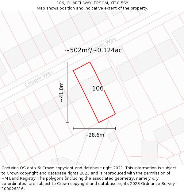 106, CHAPEL WAY, EPSOM, KT18 5SY: Plot and title map