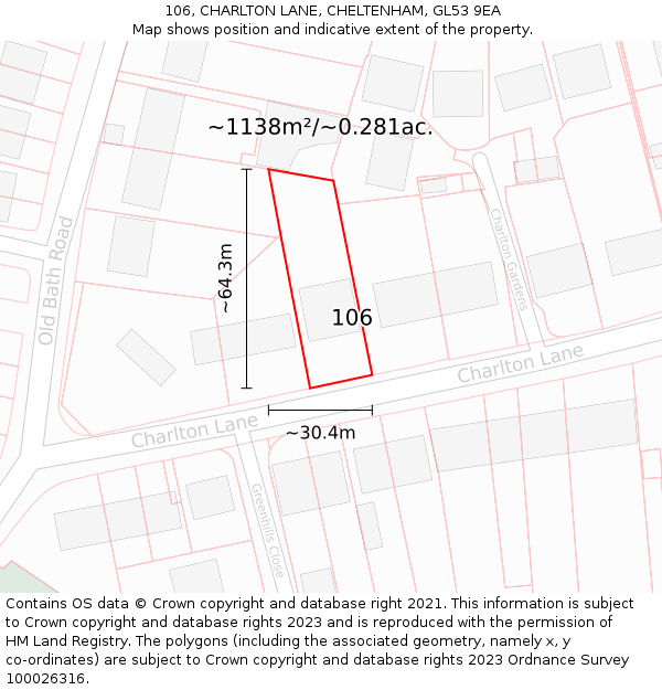 106, CHARLTON LANE, CHELTENHAM, GL53 9EA: Plot and title map