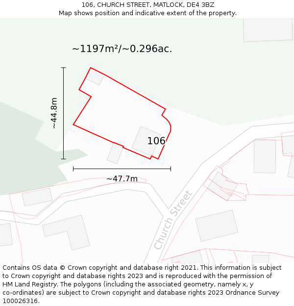 106, CHURCH STREET, MATLOCK, DE4 3BZ: Plot and title map