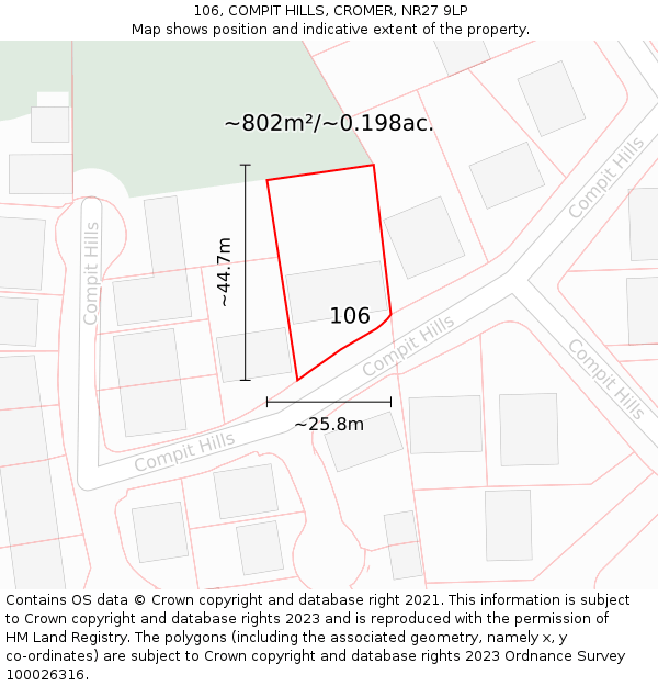 106, COMPIT HILLS, CROMER, NR27 9LP: Plot and title map