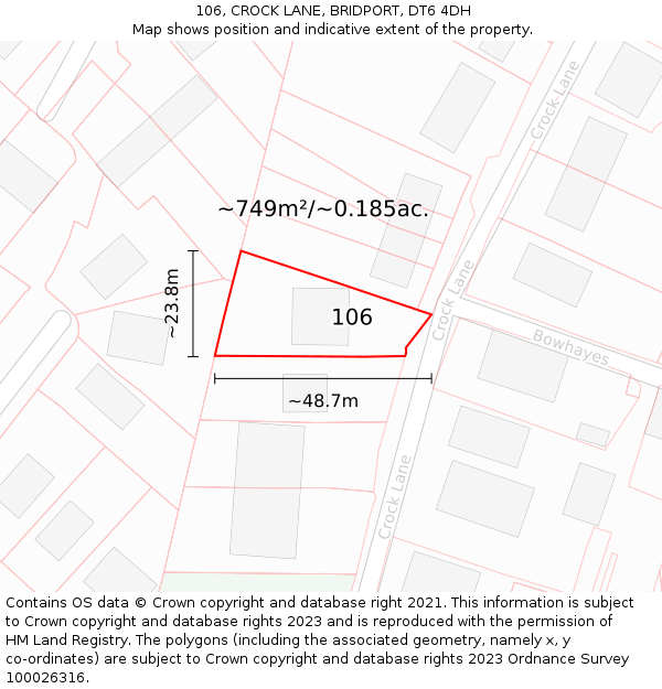 106, CROCK LANE, BRIDPORT, DT6 4DH: Plot and title map