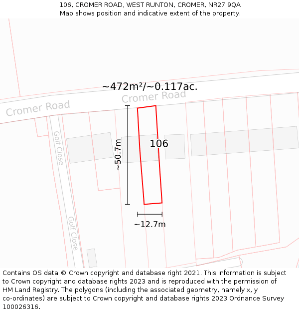 106, CROMER ROAD, WEST RUNTON, CROMER, NR27 9QA: Plot and title map