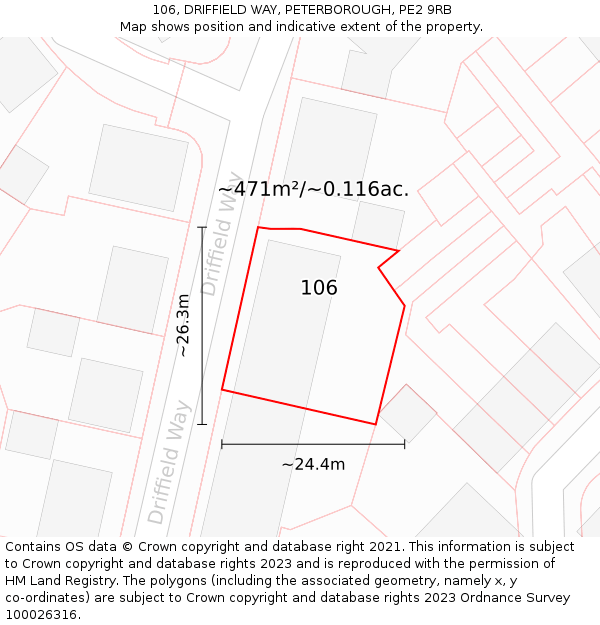 106, DRIFFIELD WAY, PETERBOROUGH, PE2 9RB: Plot and title map