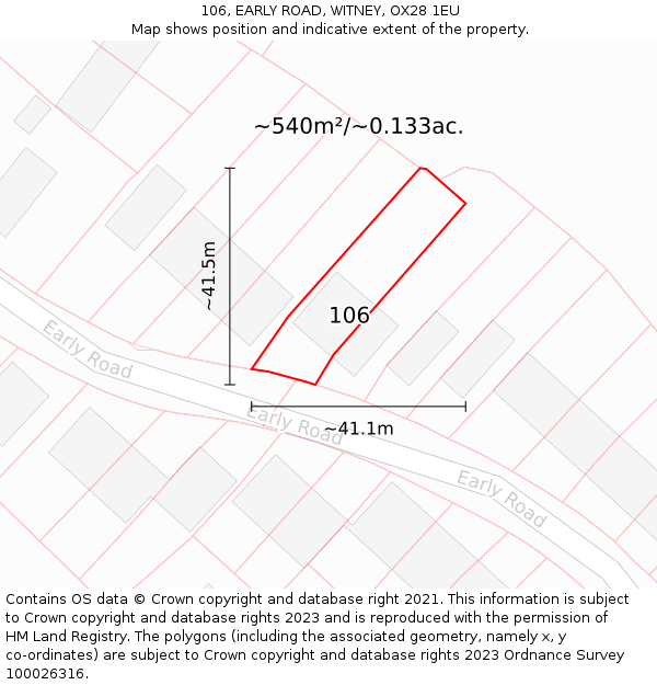 106, EARLY ROAD, WITNEY, OX28 1EU: Plot and title map