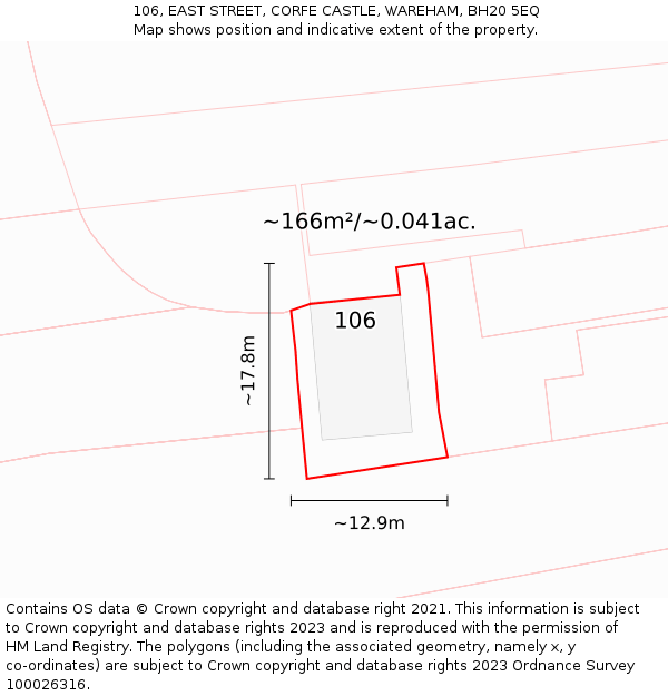 106, EAST STREET, CORFE CASTLE, WAREHAM, BH20 5EQ: Plot and title map