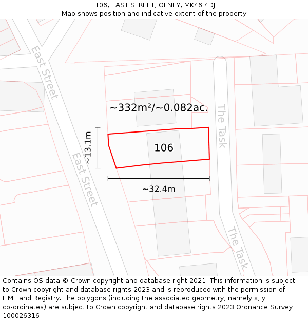 106, EAST STREET, OLNEY, MK46 4DJ: Plot and title map
