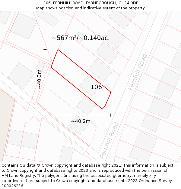 106, FERNHILL ROAD, FARNBOROUGH, GU14 9DR: Plot and title map