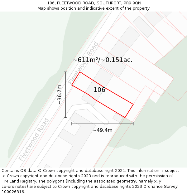 106, FLEETWOOD ROAD, SOUTHPORT, PR9 9QN: Plot and title map