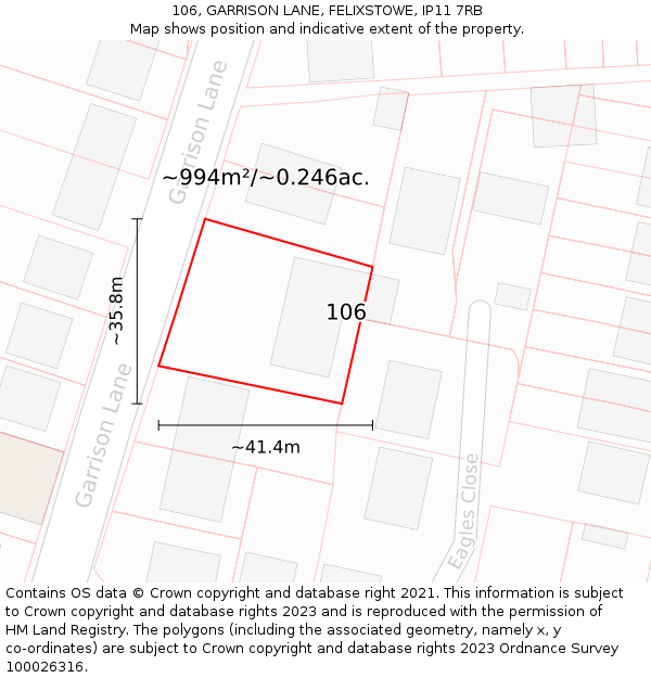 106, GARRISON LANE, FELIXSTOWE, IP11 7RB: Plot and title map